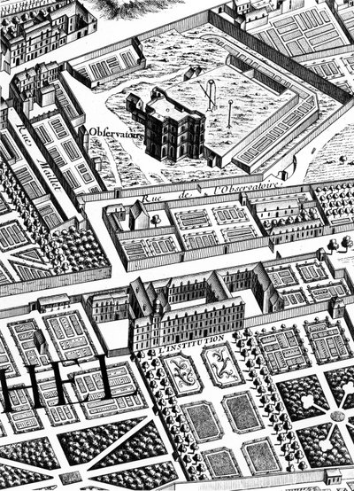 Het observatorium, detail van het Plan van Parijs, bekend als het Plan de Turgot, gegraveerd door Claude Lucas, 1734-39 gravure (detail) door Louis Bretez